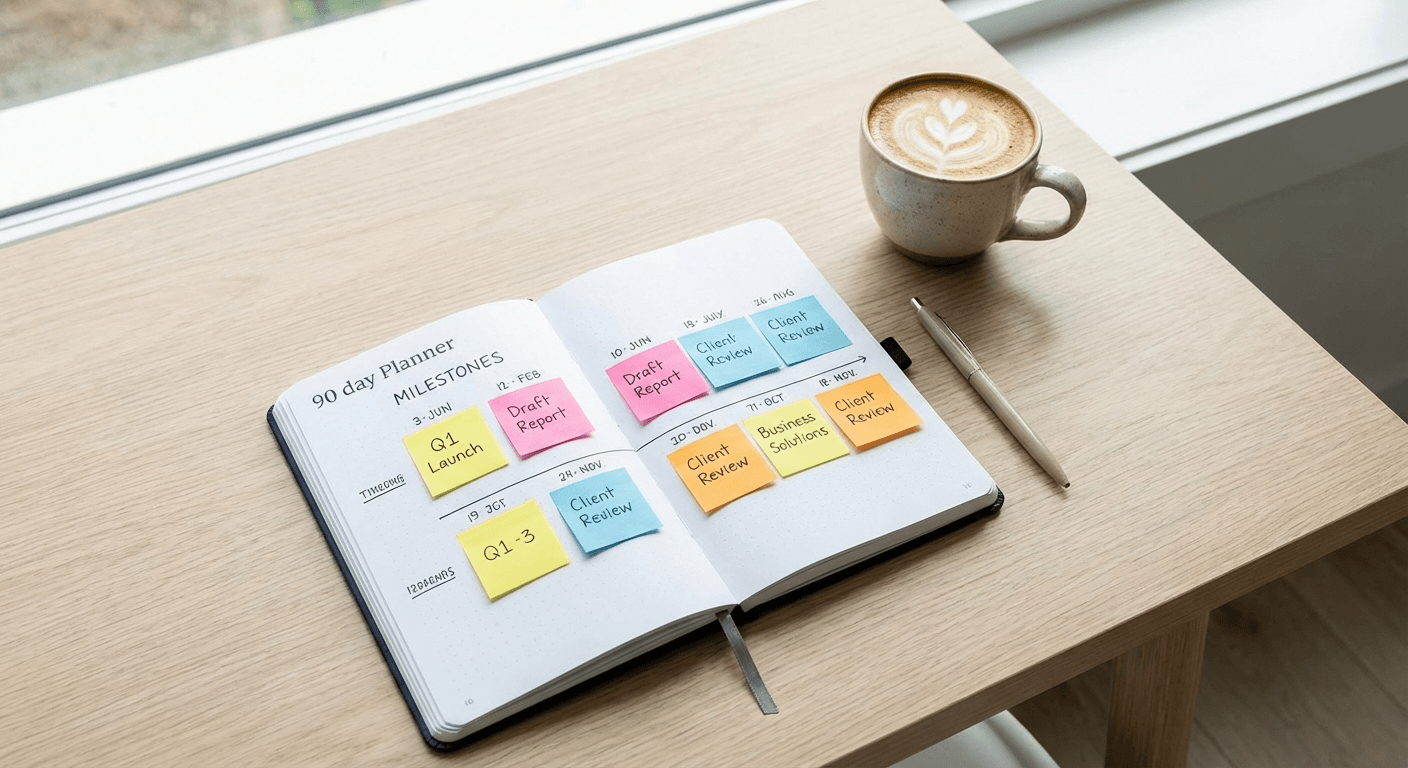 Visual timeline showing 90-day onboarding journey with a marketing agency