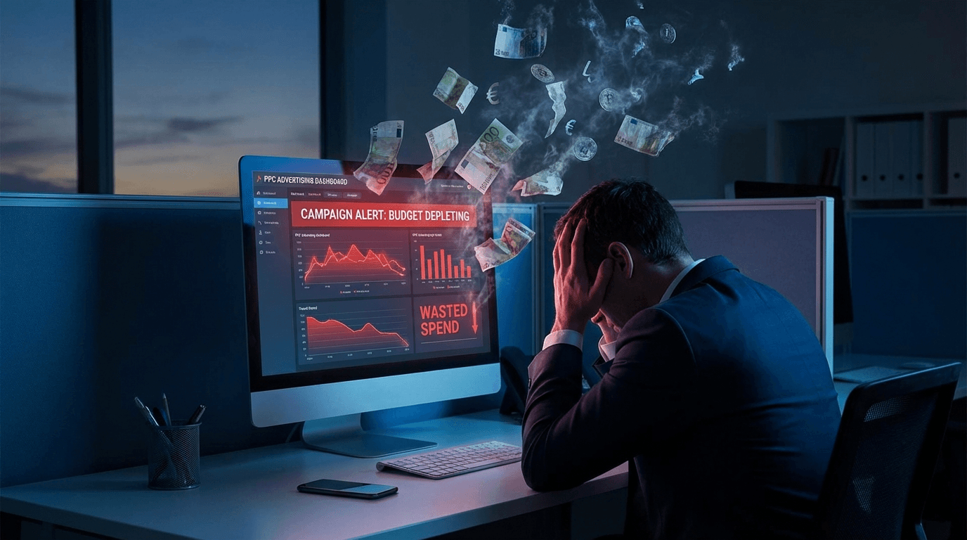 Visual representation of wasted PPC ad spend and budget optimization opportunities